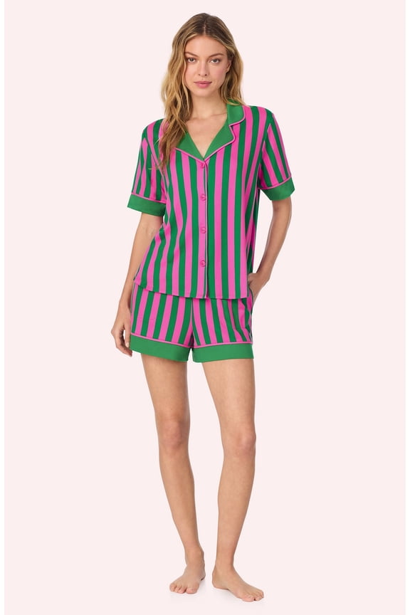 Womens Cozy Stretch Jersey Pajama Set - Short Sleeve Button Down Top & Shorts