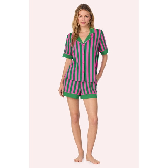 Room Service Womens Cozy Stretch Jersey Pajama Set - Short Sleeve Button Down Top & Shorts