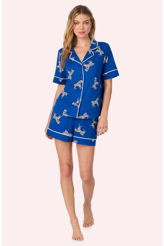 Womens Cozy Stretch Jersey Pajama Set - Short Sleeve Button Down Top & Shorts