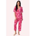 thumbnail image 1 of Room Service Womens Stretch Jersey Pajama Set - Short Sleeve Button Down Top & Cropped Pant, 1 of 4