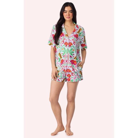Room Service Womens Stretch Jersey Pajama Set - Short Sleeve Button Down Top & Shorts