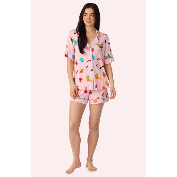 Room Service Womens Stretch Jersey Pajama Set - Short Sleeve Button Down Top & Shorts