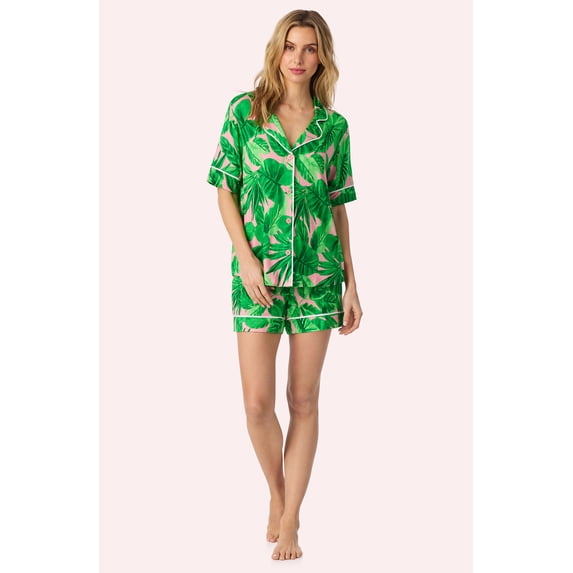 Room Service Womens Stretch Jersey Pajama Set - Short Sleeve Button Down Top & Shorts