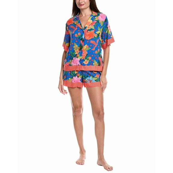 Room Service womens 2pc Georgia Shirt & Short Pajama Set, XXS, Blue