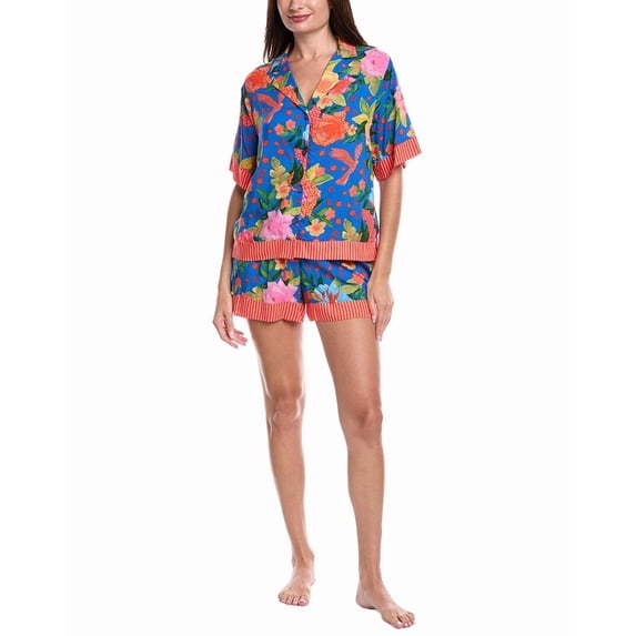 Room Service womens 2pc Georgia Shirt & Short Pajama Set, m, Blue