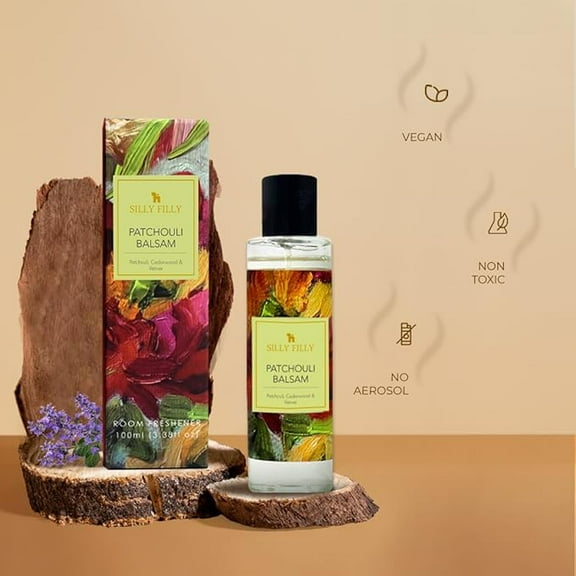 Room Spray | Patchouli Balsam | 3.3 FL oz | Infused with Essential Oils | Odour eliminator for Home, Bathrooms, Guestrooms, Kitchen, Office & Car