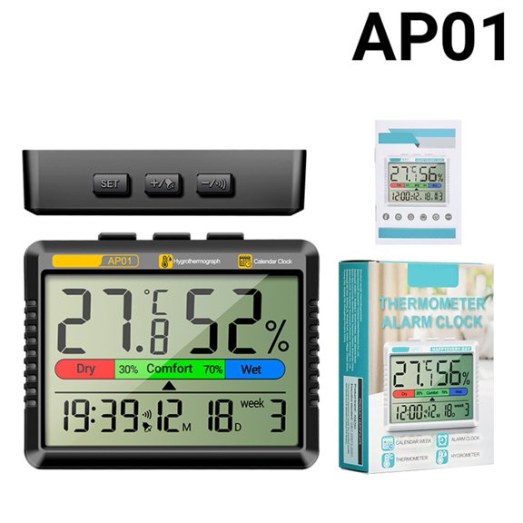 Room Temperature Monitor Digital Hygrometer with Clock Temperature Sensor