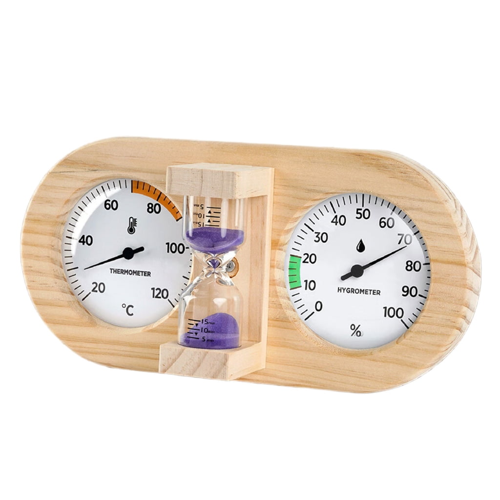Room Thermometers Hygrometer with Sand Timer Wall Mounted Temperature Humidity Meter for Sauna Room