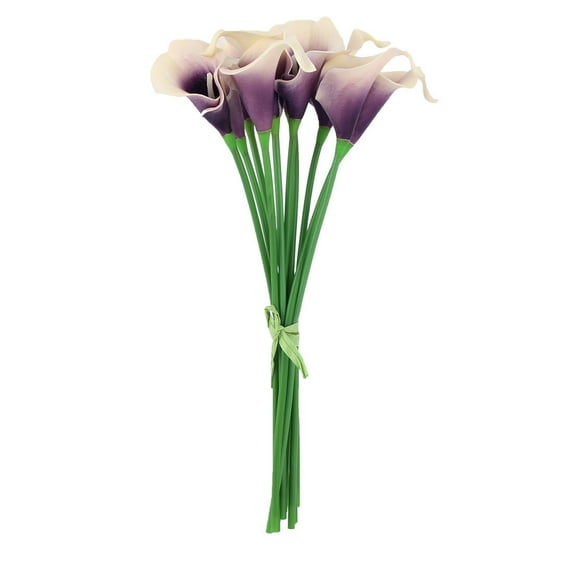 Room Wedding Decor Calla Lily Artificial Flowers Bouquet Off White Purple 10 Pcs