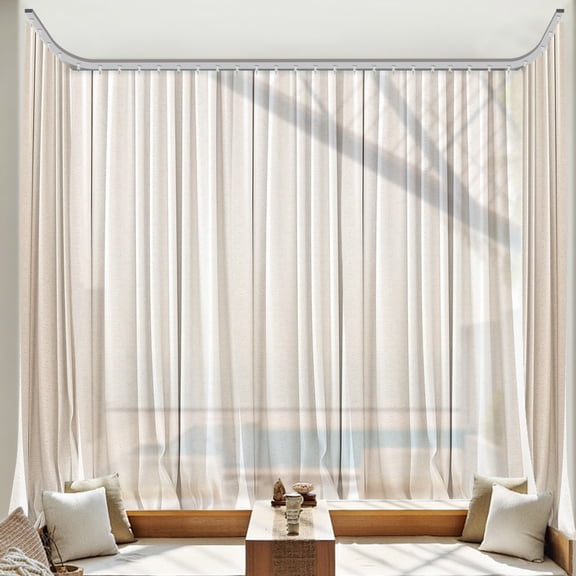Room divider Ceiling Track set for Curtains with hooks, Corner Connectors Curtain Rail System (9-12ft Track Set)