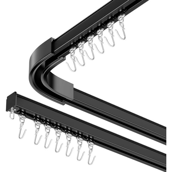 Room divider Ceiling Track set for Curtains with hooks, Corner Connectors and top brackets Curtain Rail System Black