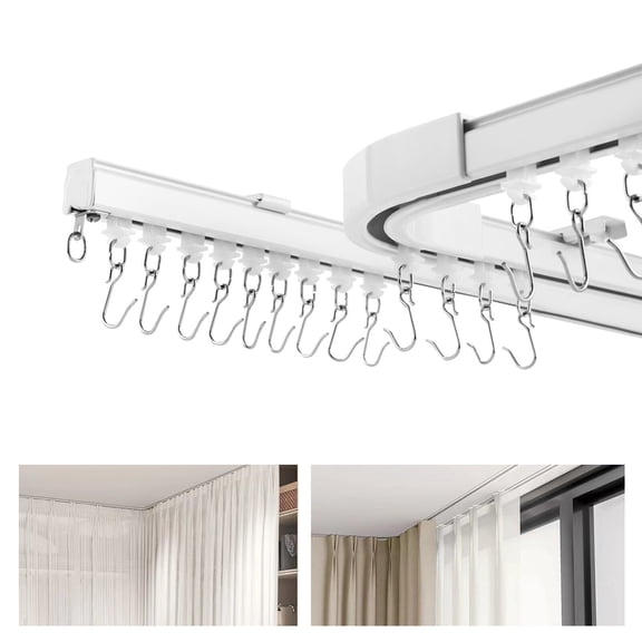 Room divider Ceiling Track set with hooks for Curtains, 2 Set Corner Connectors Curtain Rail System (12-18 ft Track Set)