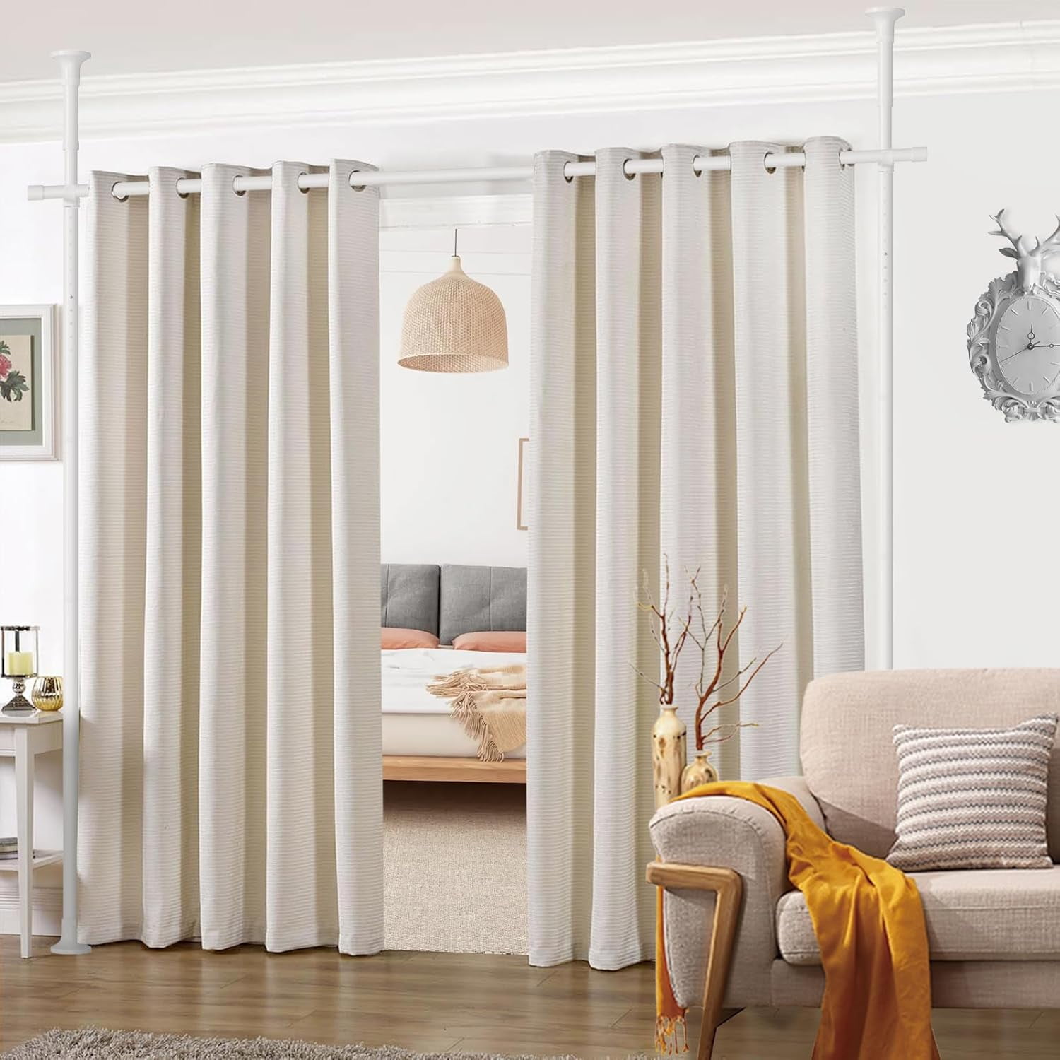 Room divider curtain rod， Expandable Room Divider, Tension Curtain Rod