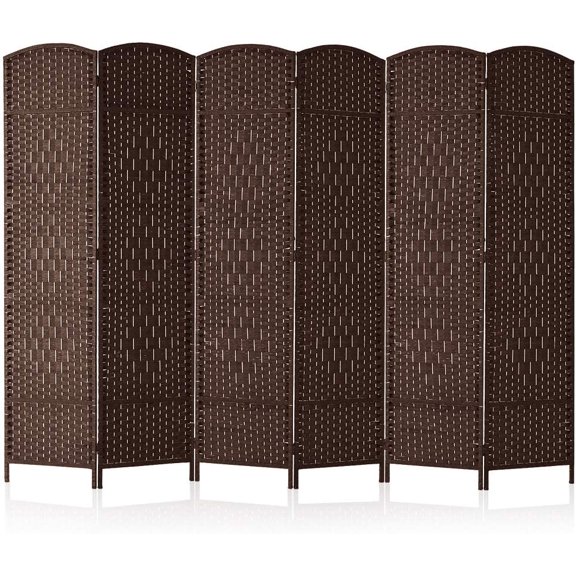 Room dividers 6 ft. Tall-20 Wide Freestanding Privacy Screen with Diamond Woven Fiber, Foldable Panel Partition Wall Divider, Double-Hinged Room Dividers(Brown, 6 Panel)
