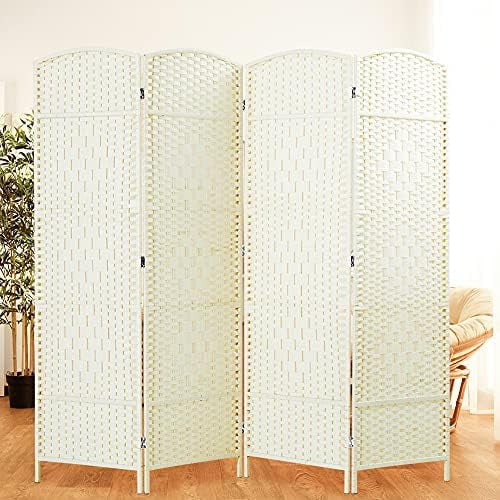 Room dividers 6 ft. Tall-20 Wide Freestanding Privacy Screen with Diamond Woven Fiber, Foldable Panel Partition Wall Divider, Double-Hinged Room Dividers$$Home Decor, Kitchen, & Other