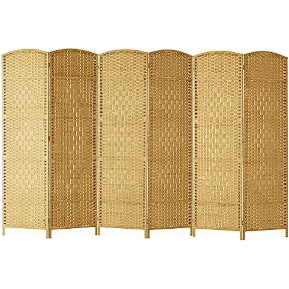 Room dividers 6 ft. Tall-20 Wide Freestanding Privacy Screen with Diamond Woven Fiber, Foldable Panel Partition Wall Divider, Double-Hinged Room Dividers(Yellow, 6 Panel)