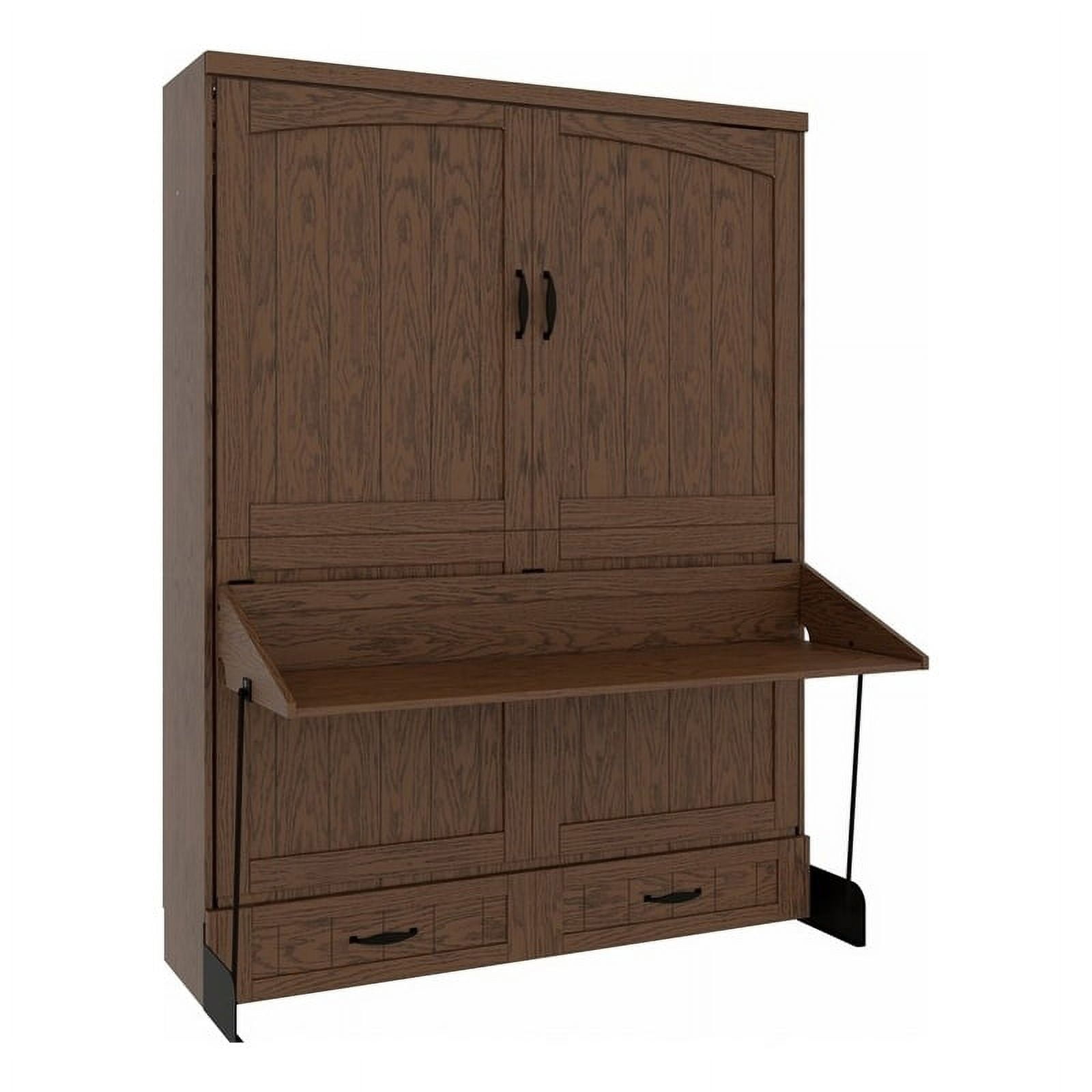 RoomAndLoft Cape Cod Solid Wood Queen Size Murphy Desk Bed in Brown