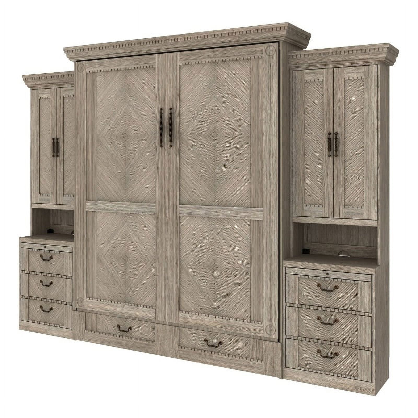 RoomAndLoft Queen Wood Murphy Wall Bed & 2 Shelf Storage Units in Gray