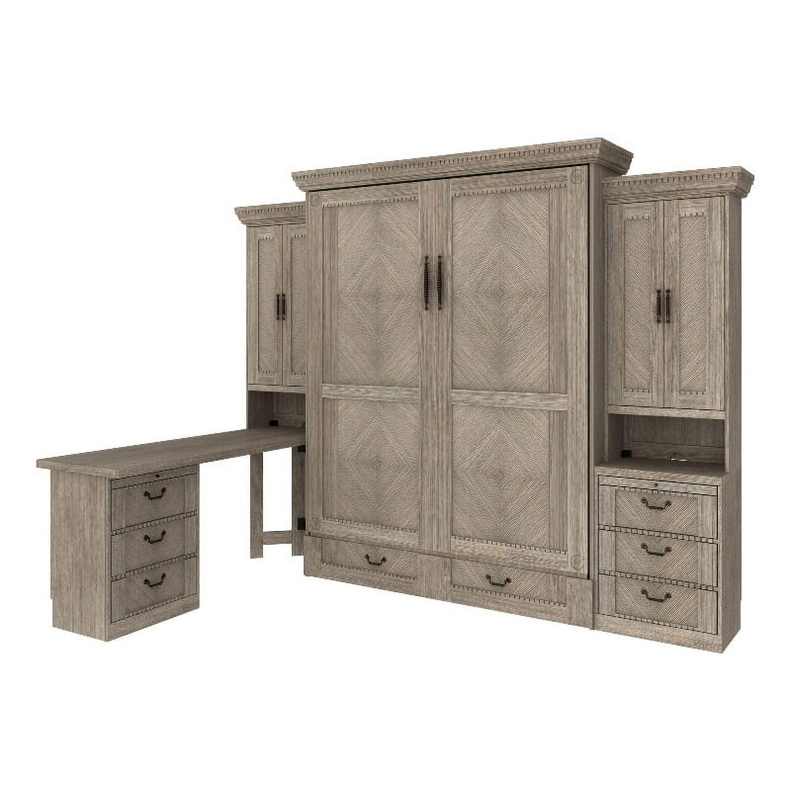 RoomAndLoft Queen Wood Murphy Wall Bed & 2 Shelf Storage Units in Gray