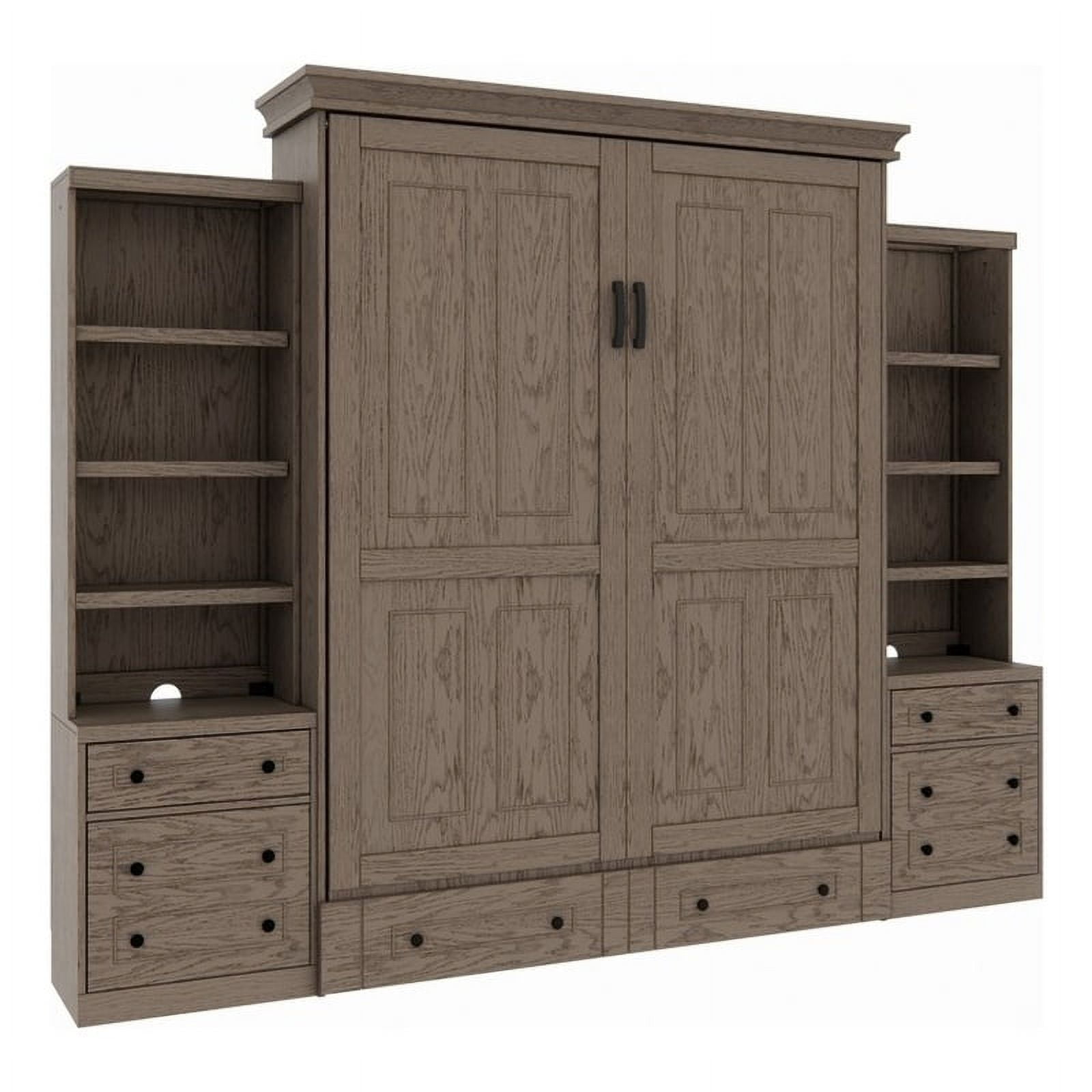 RoomAndLoft Queen Wood Murphy Wall Bed & 2 Shelf Storage Units in Gray