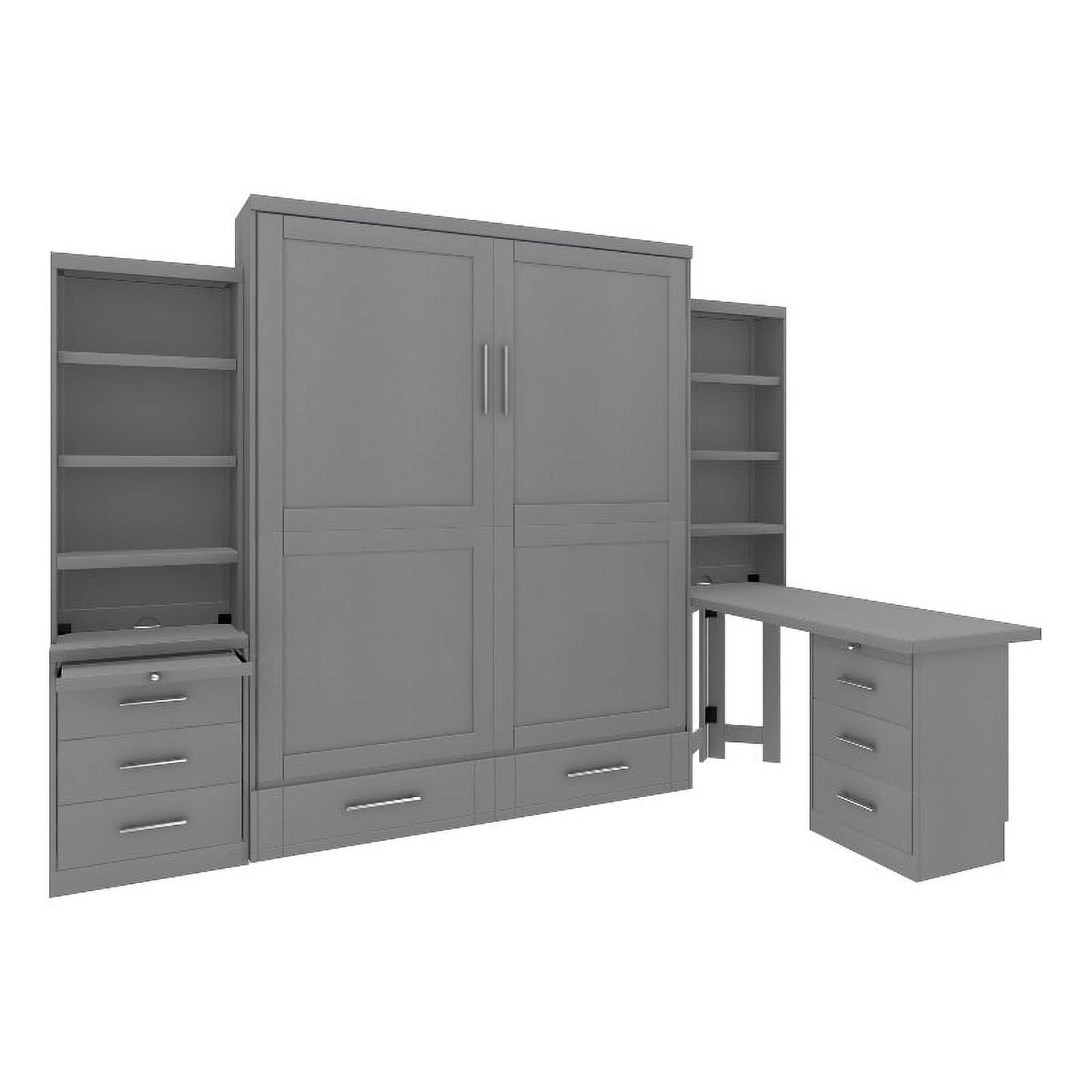 RoomAndLoft Queen Wood Murphy Wall Bed & 2 Shelf Storage Units in Gray