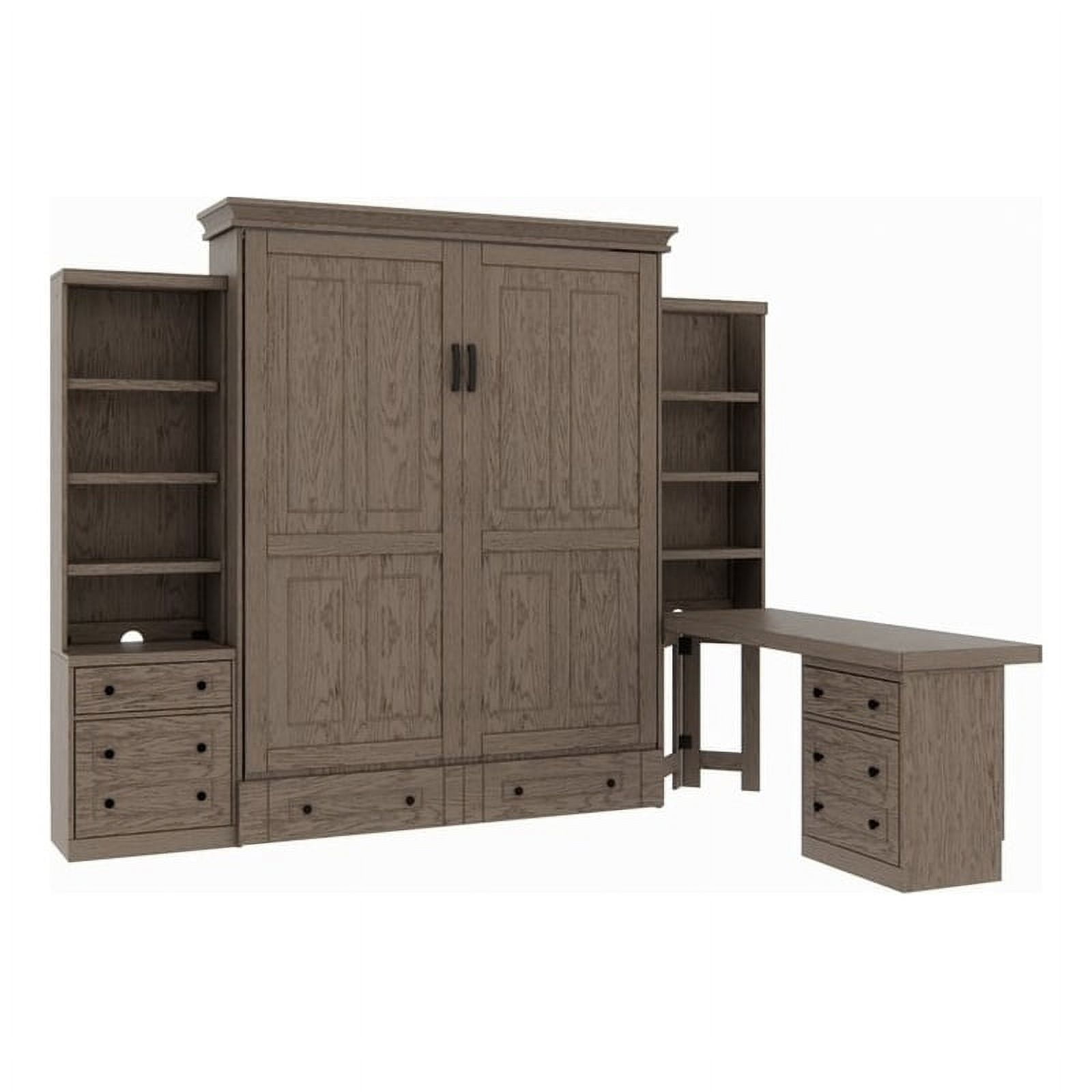 RoomAndLoft Queen Wood Murphy Wall Bed & 2 Shelf Storage Units in Gray