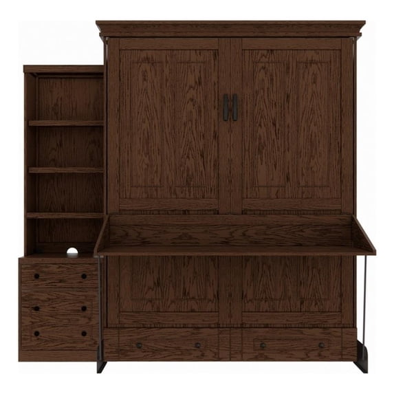 RoomAndLoft Queen Size Murphy Wall Bed with Shelf Storage & in Brown Solid Wood