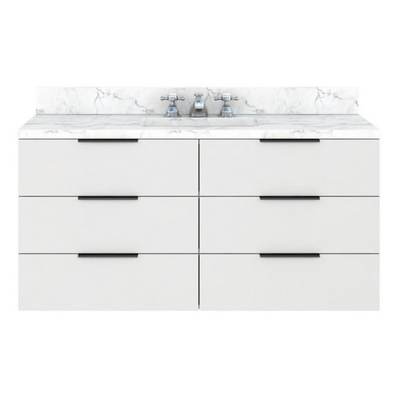 RoomAndLoft Soho 48" Wood Bathroom Vanity in White - Carrara Marble & 1 Basin