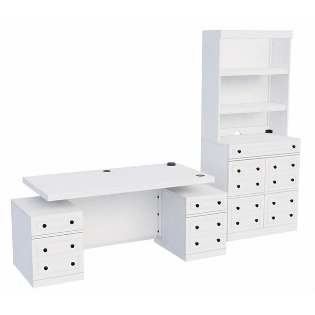 RoomAndLoft Wood Adjustable Height Sit-Stand Storage Desk & Bookcase in White