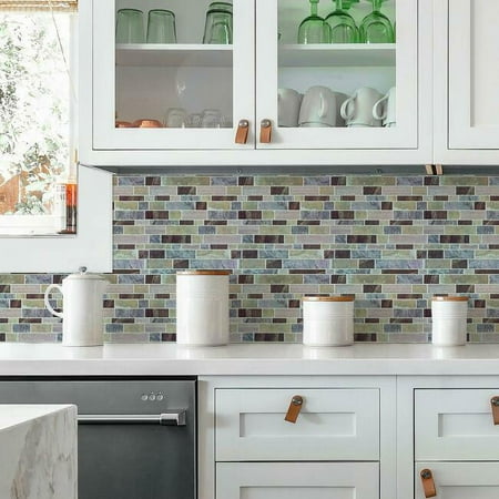 RoomMates Blue Long Stone Rectangle Tile Peel and Stick Backsplash, 10.5" x 10.5"
