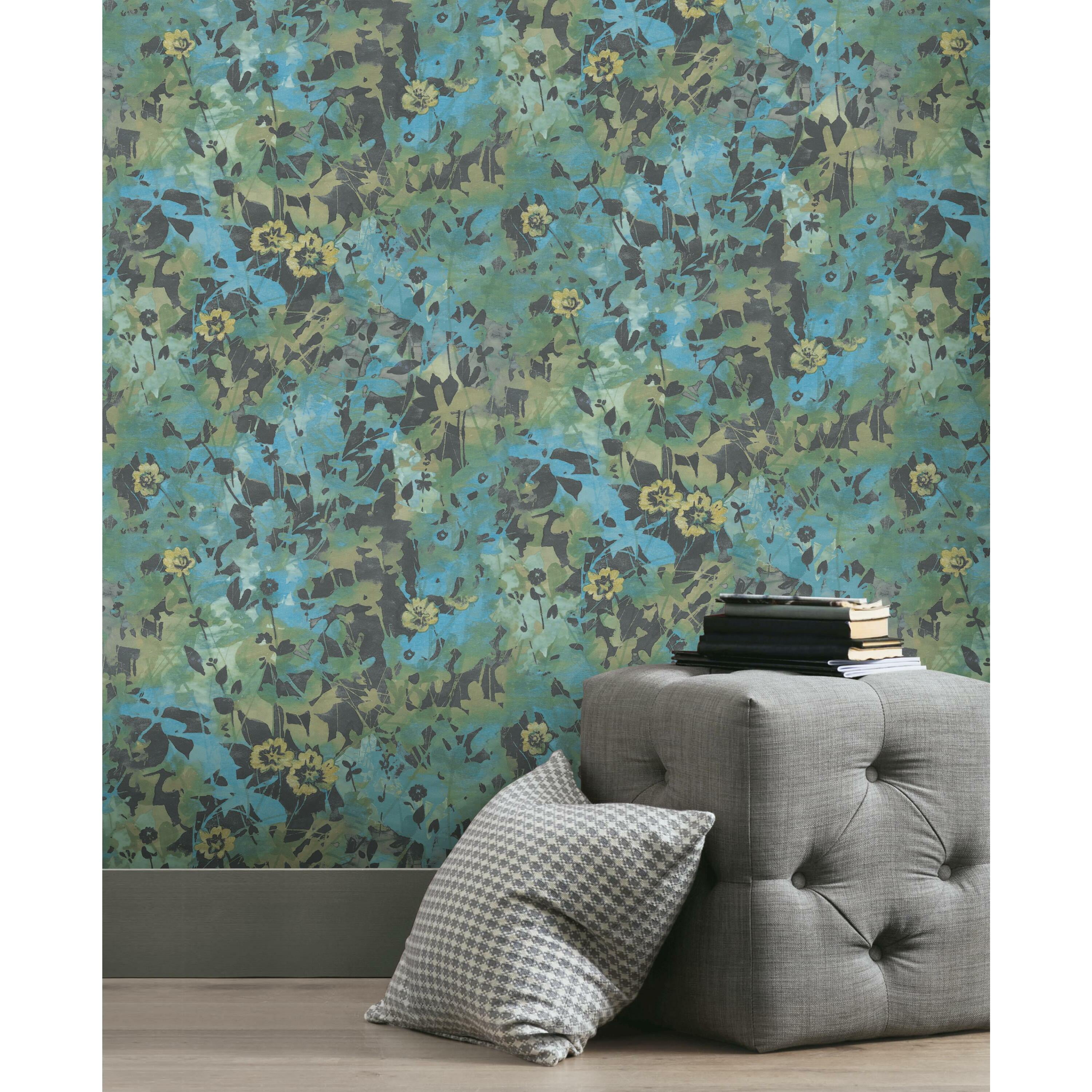 RoomMates Blue and Green Tree and Vine Ogee Peel and Stick Wallpaper