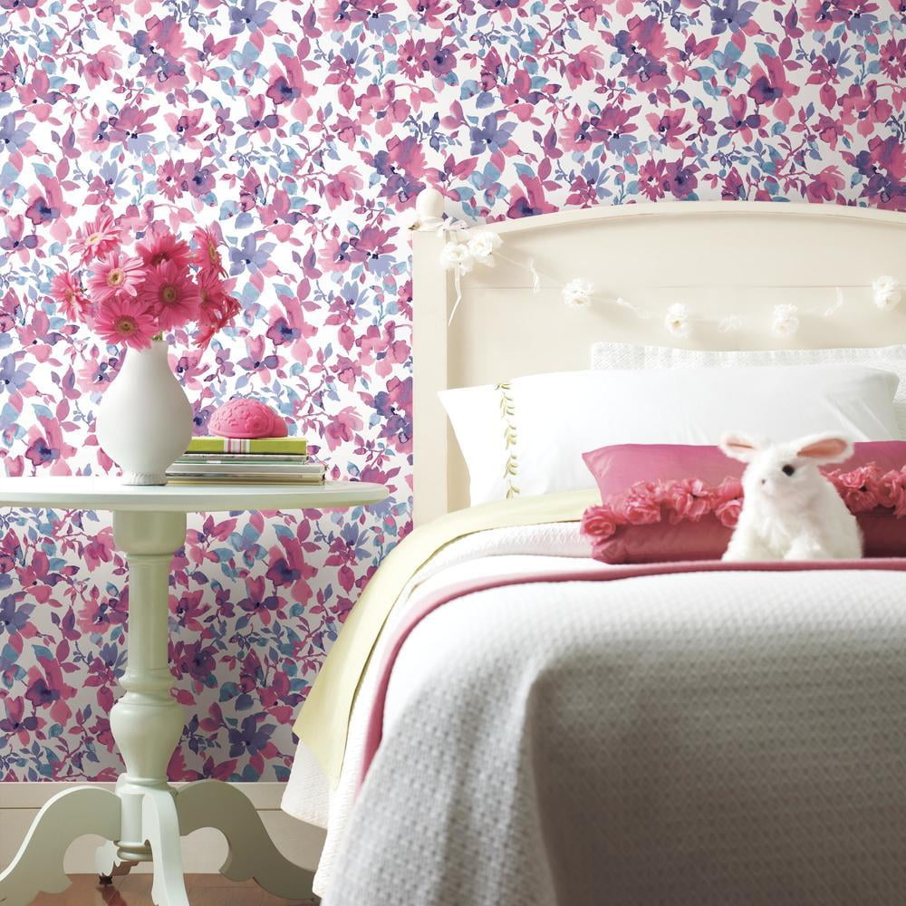 RoomMates Bright Watercolor Floral Peel and Stick Wallpaper BOGO 25