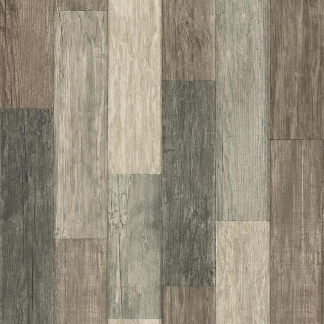 RoomMates Dark Weathered Wood Plank Brown Peel & Stick Wallpaper