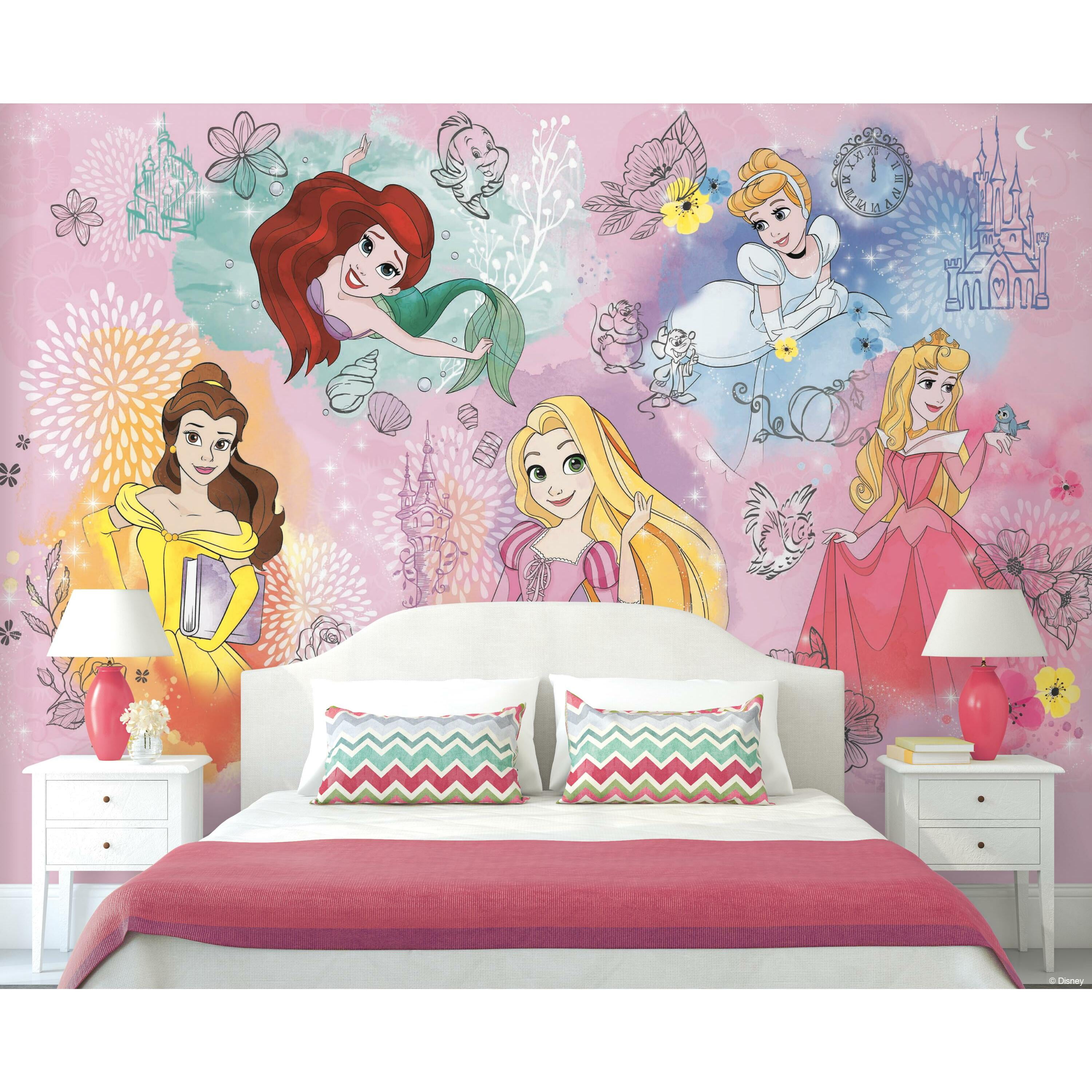 RoomMates Disney Princess Peel and Stick Wall Mural, Pink and Yellow ...