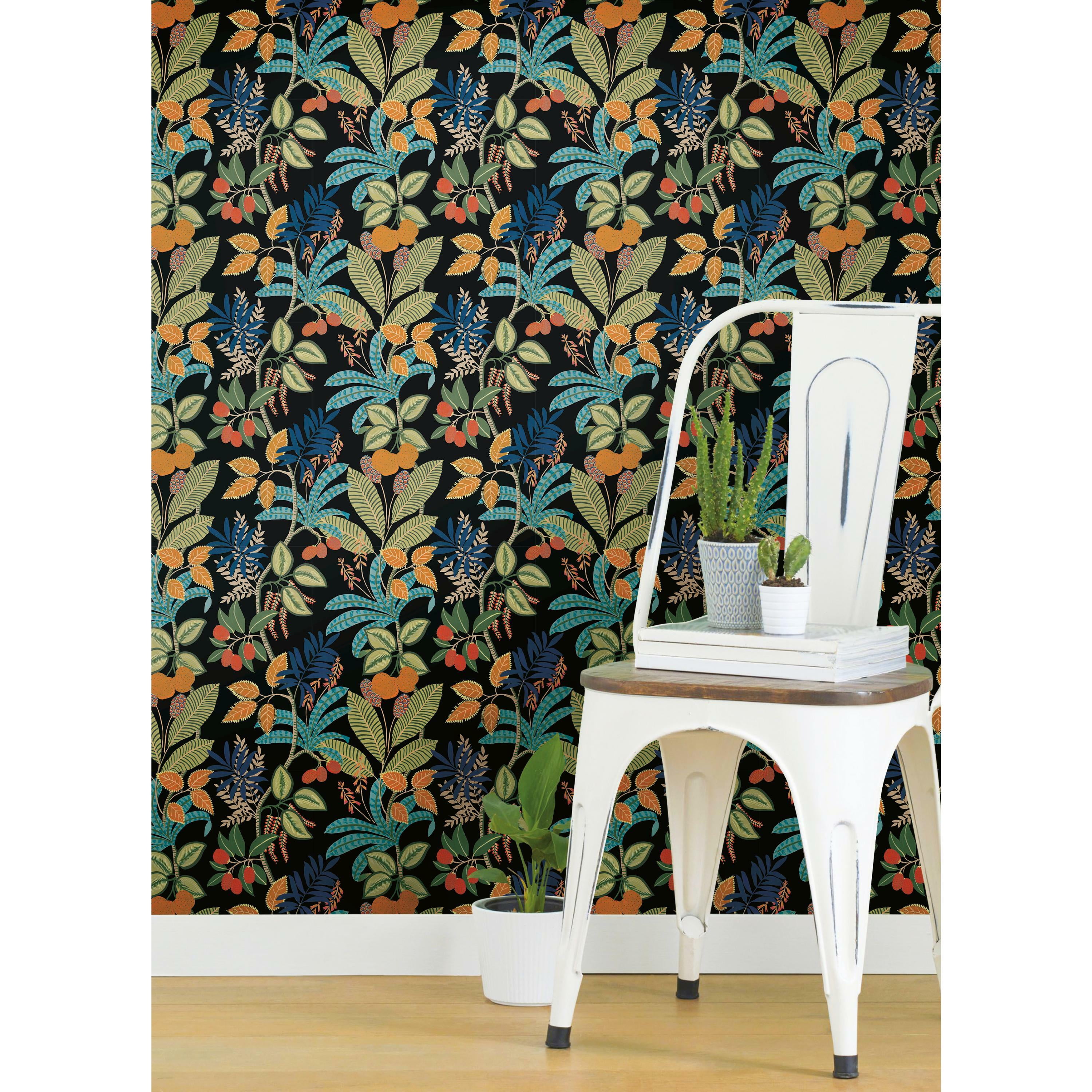 RoomMates Funky Jungle Black Botanical Peel and Stick Wallpaper