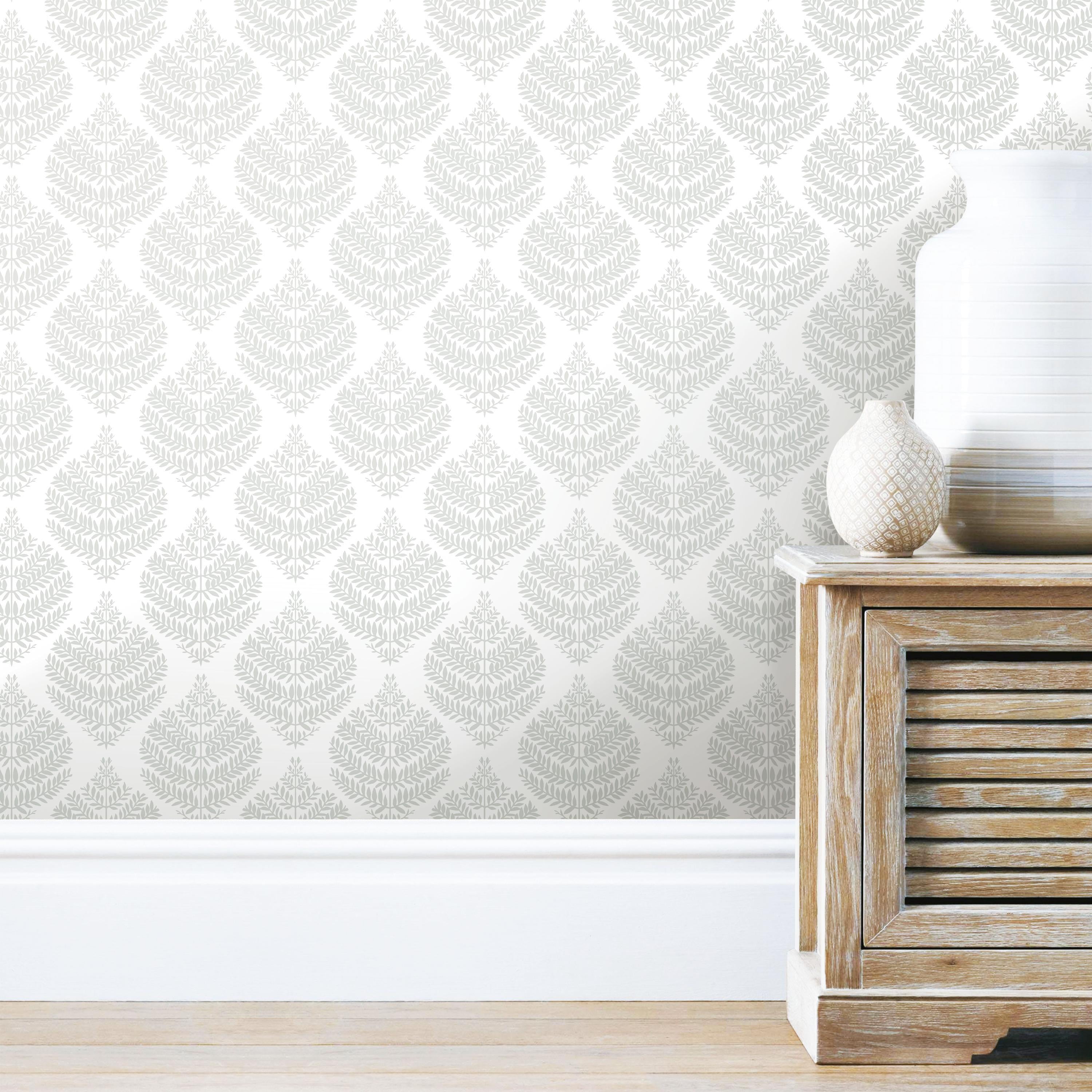 RoomMates Gray Hygge Fern Damask Peel and Stick Wallpaper