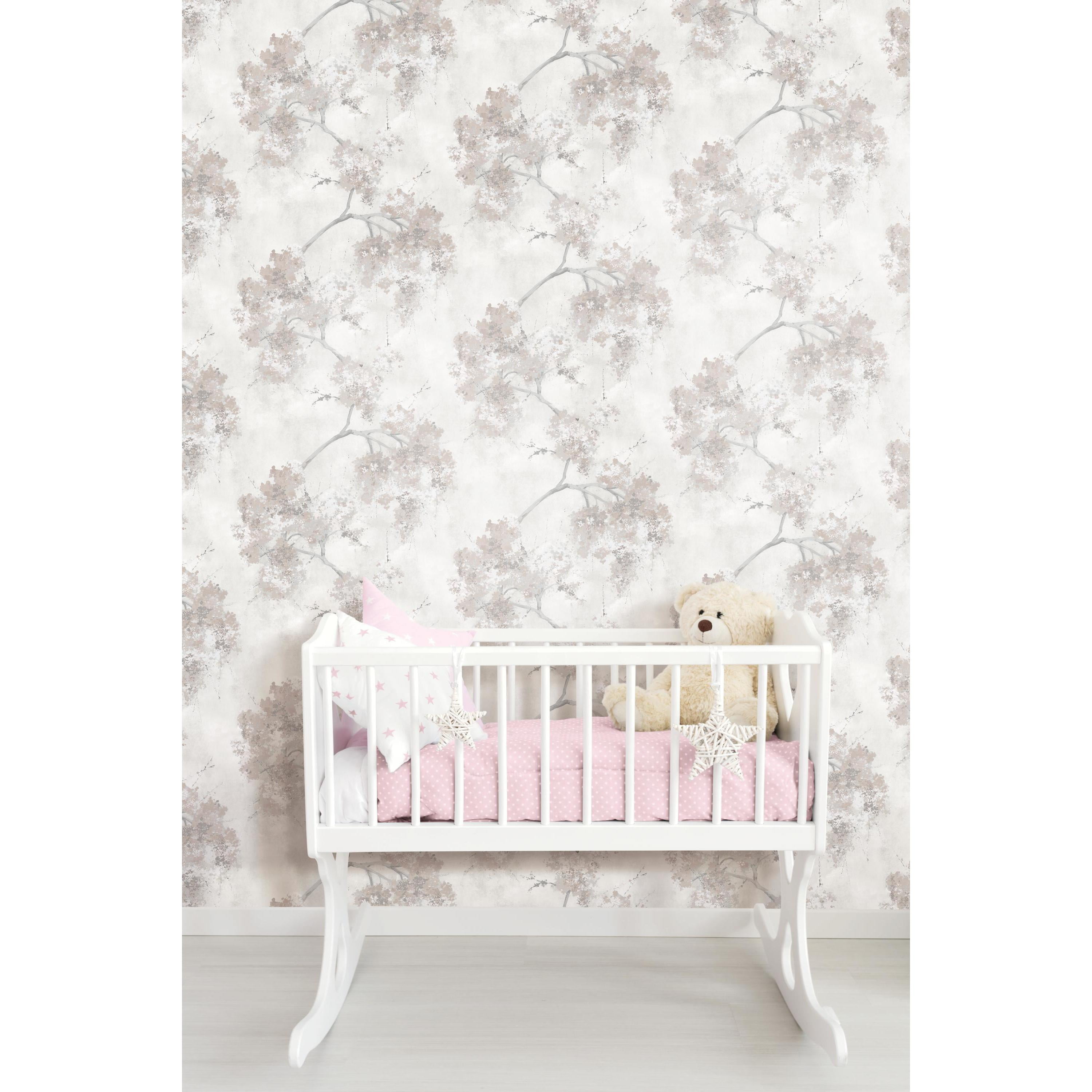 RoomMates Gray Weeping Cherry Tree Blossom Peel and Stick Wallpaper