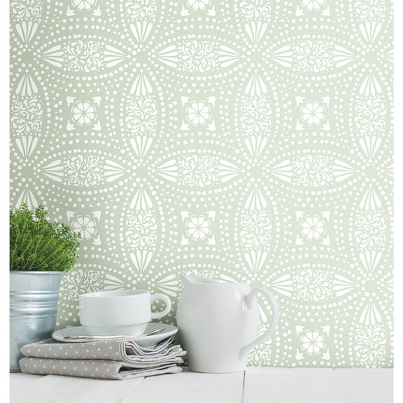 RoomMates Green White, Peel and Stick Wallpaper 20.5 inches x 16.5 ft