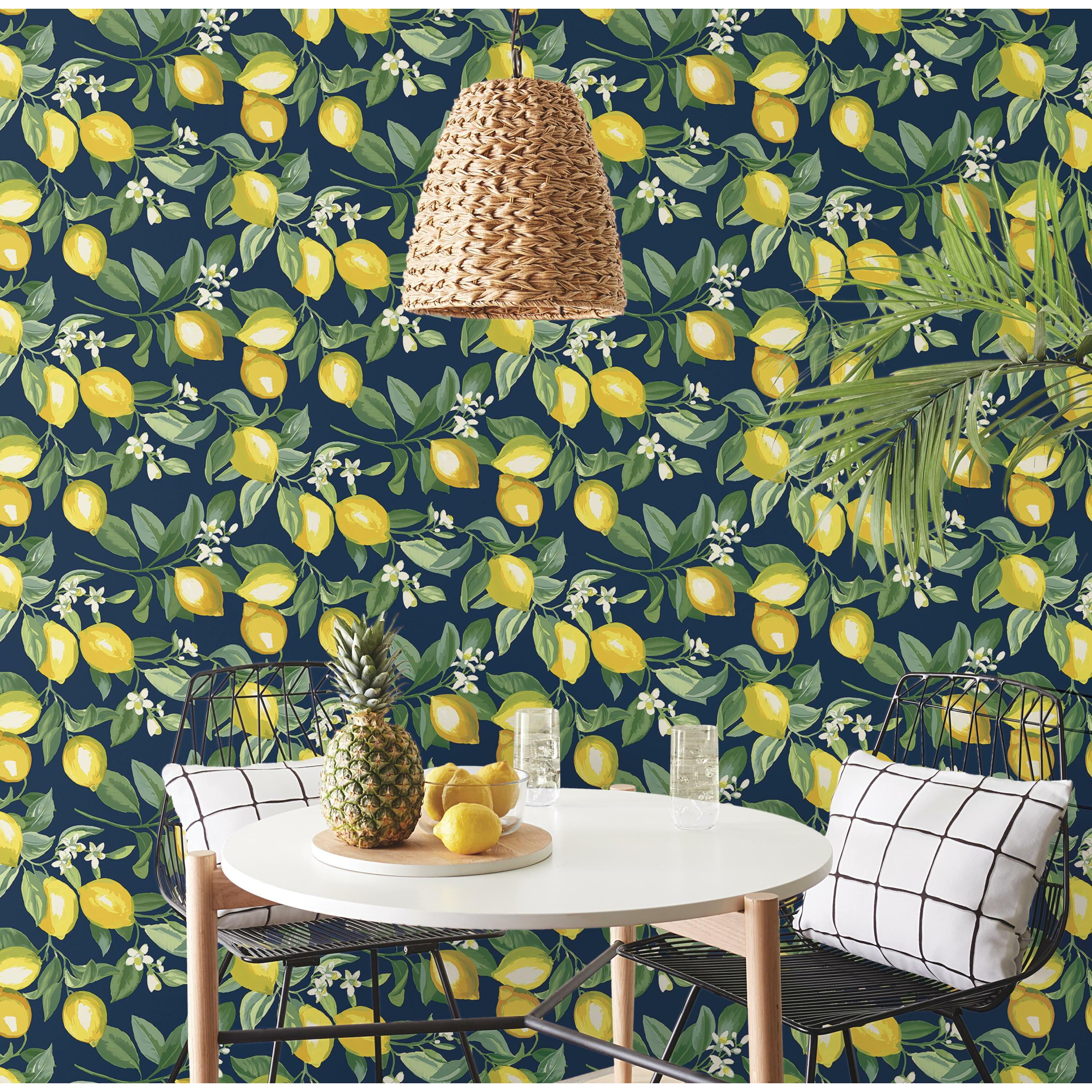 RoomMates Lemon Zest Blue Botanical Peel and Stick Wallpaper