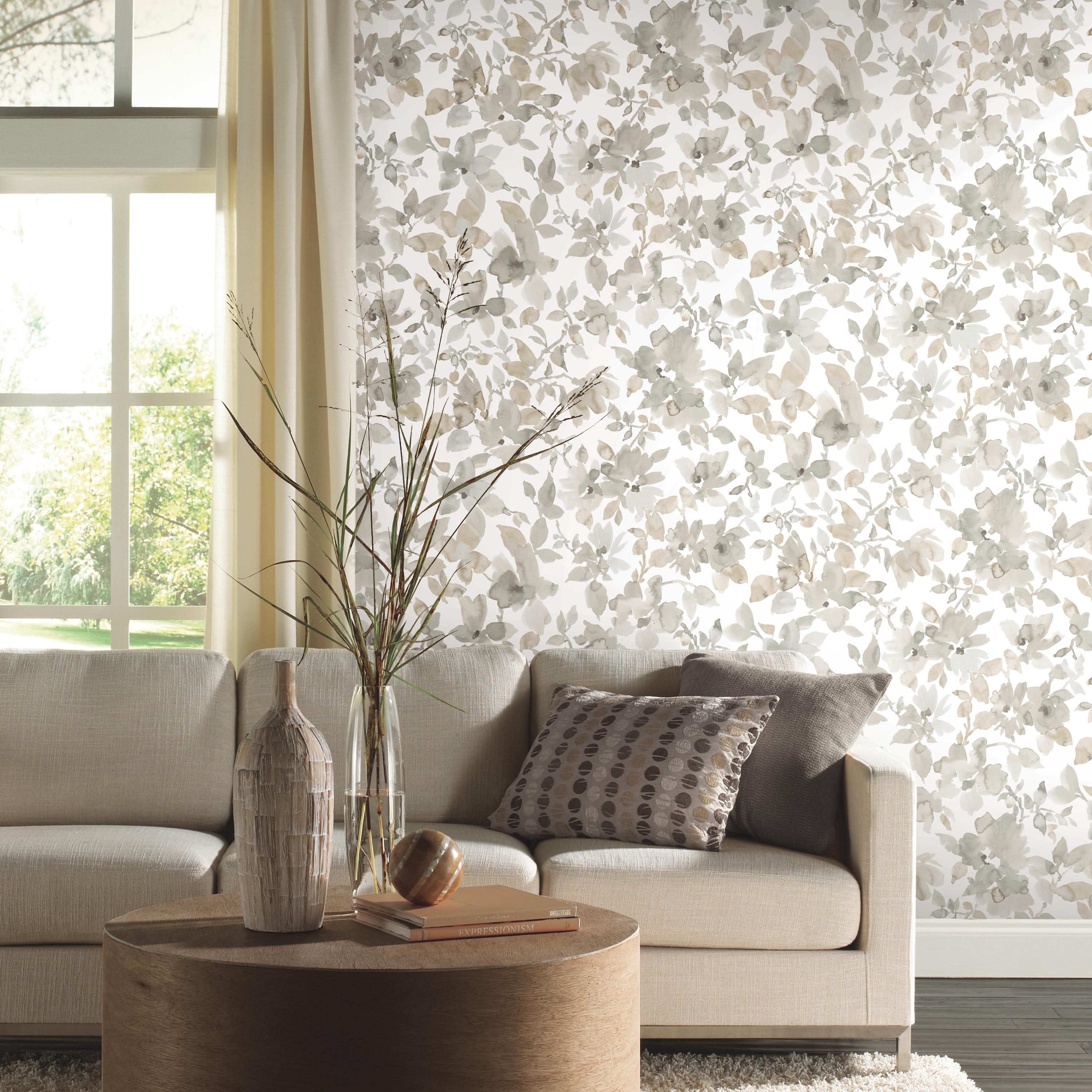 RoomMates Beige Perennial Blooms Floral Peel and Stick Wallpaper