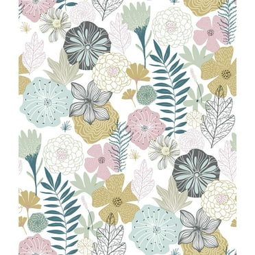 RoomMates Perennial Pink Floral Peel and Stick Wallpaper, 20.5 inches x 18 feet, 1 roll,