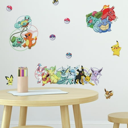 RoomMates Pokemon Favorite Character Peel and Stick Wall Decals 13.14 inches to 8.04 inches, Blue and Green