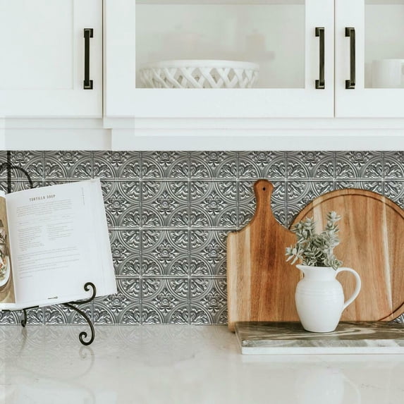 RoomMates Silver Tin Tile Peel and Stick Backsplash