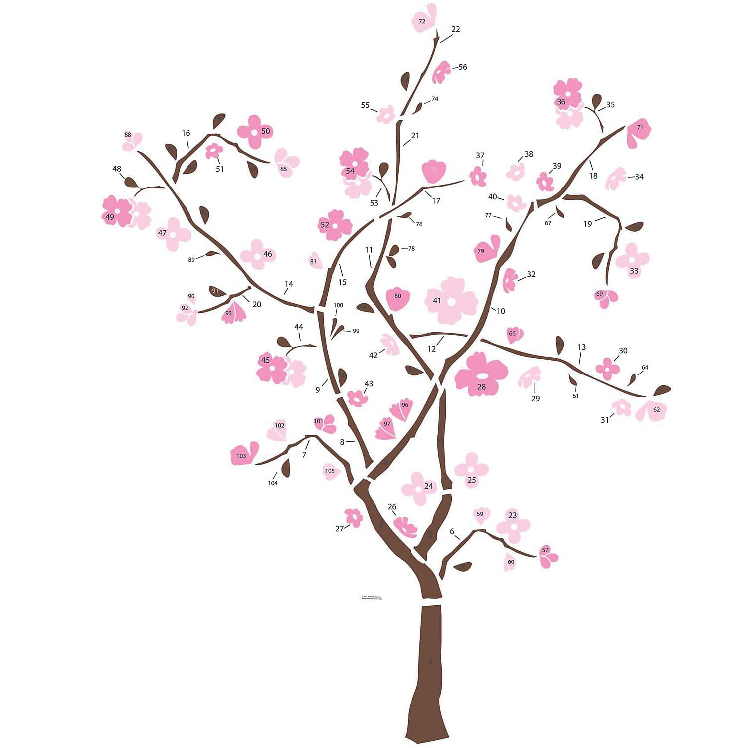 Spring Blossom Pink and Brown Vinyl Wall Decal Set