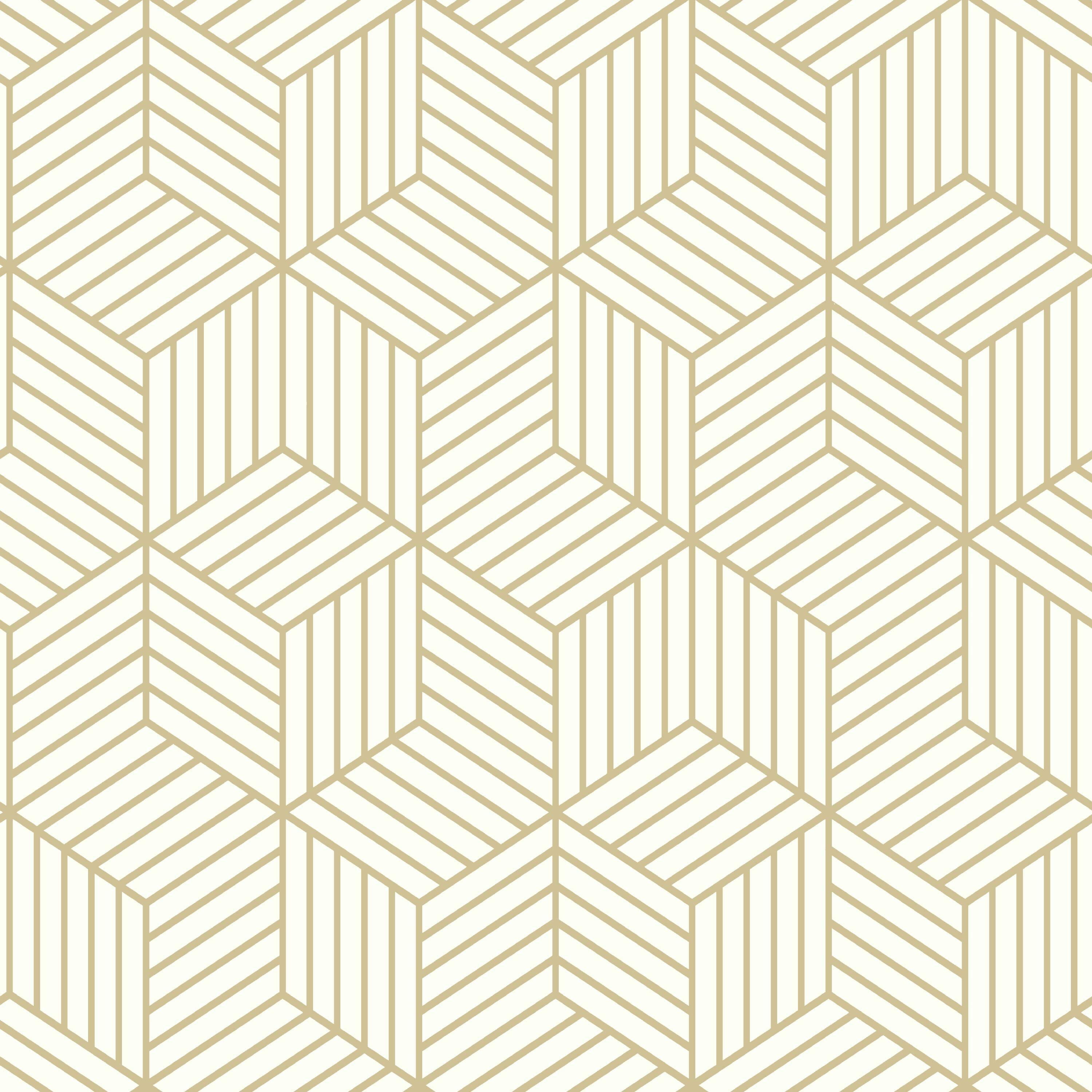 Contemporary Beige and Gold Hexagonal Peel and Stick Wallpaper