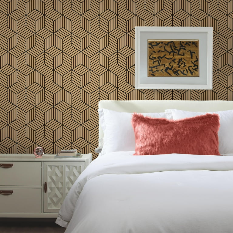 RoomMates Stripped Hexagon Gold Black Peel Stick Wallpaper