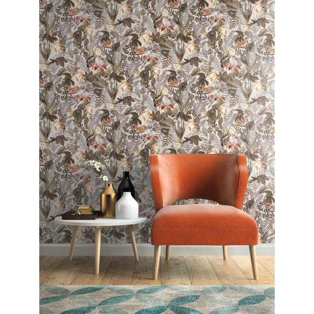 RoomMates Tropical Flowers Brown Peel and Stick Wallpaper
