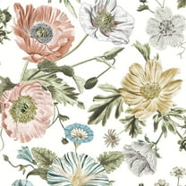 RoomMates Vintage Poppy Peel & Stick Wallpaper, 20.5 in x 18 ft, 30.75 Sq. ft