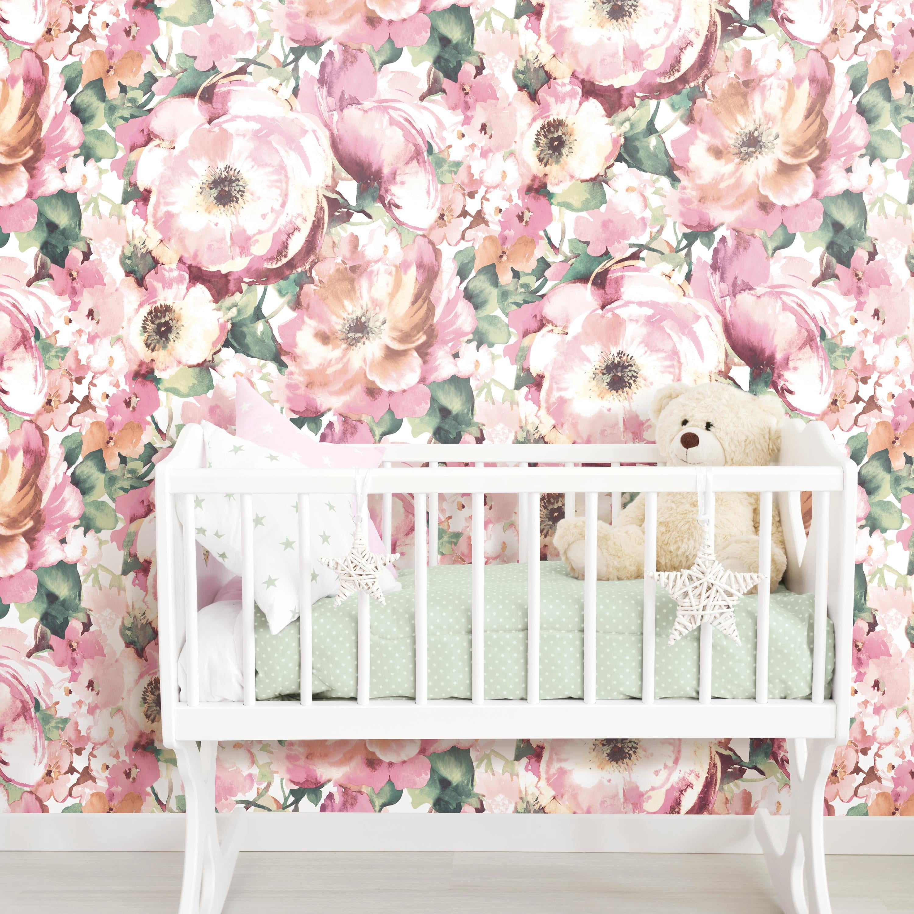 RoomMates Watercolor Pink Floral Peel and Stick Wallpaper Mural