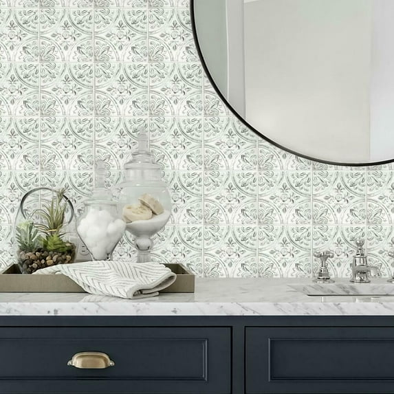 RoomMates White Tin Peel and Stick Tile Backsplash, Square